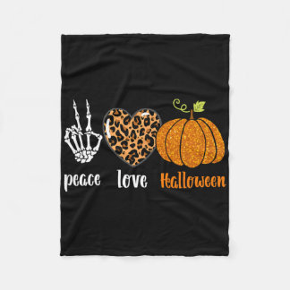 Peace Love Skeleton Fall Pumpkin Leopard Halloween Fleece Blanket
