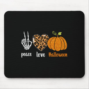Peace Love Skeleton Fall Pumpkin Leopard Halloween Mouse Pad