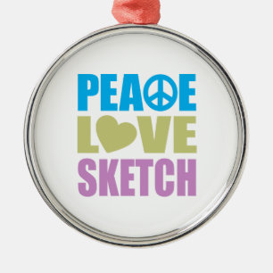 Peace Love Sketch Metal Ornament