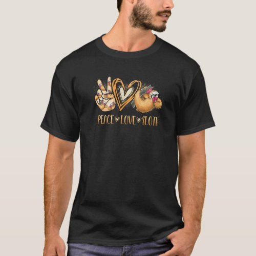 Peace Love Sloth Hand Sign Heart Sloth T-Shirt