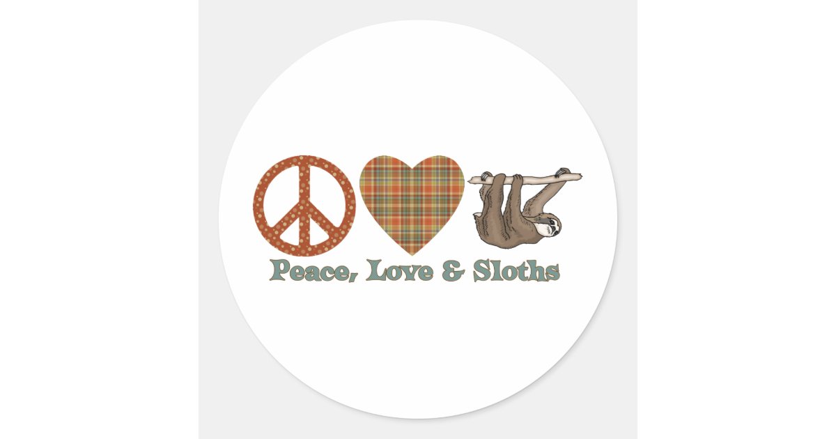 Sloth Cartoon Sticker Peace Sign Peace, Love & Sloths Classic Round Sticker | Zazzle