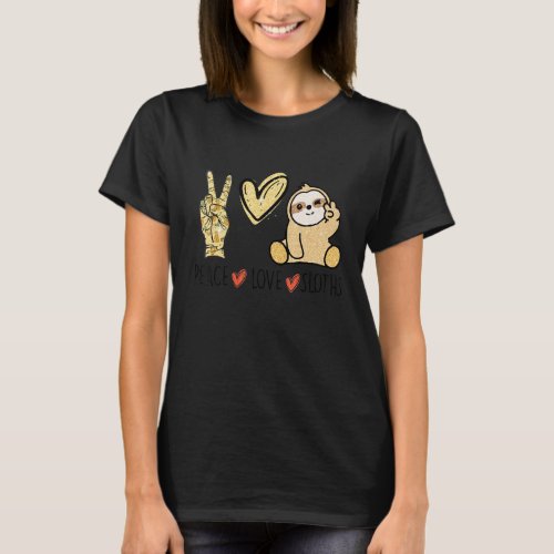 Peace Love Sloths Hand Sign Heart Funny Sloth Hand T-Shirt