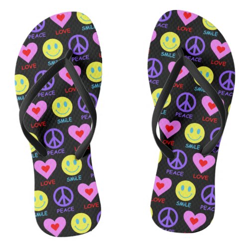 Peace Love Smile Pattern Flip Flops