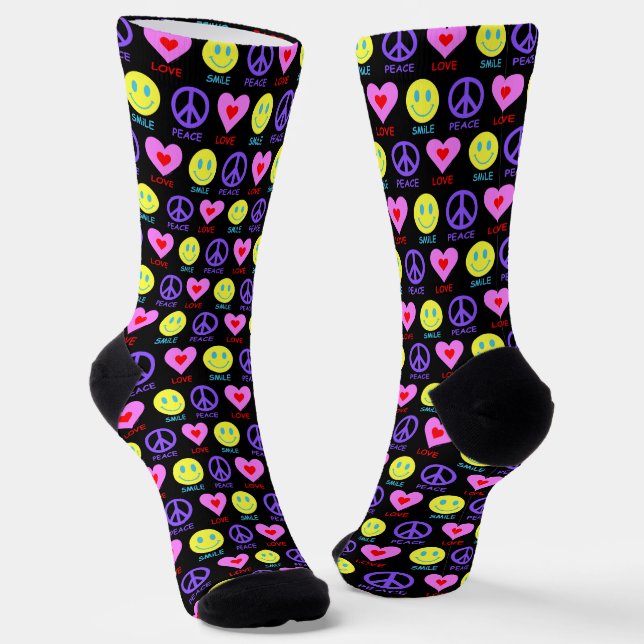 Peace Love Smile Pattern Socks (Angled)