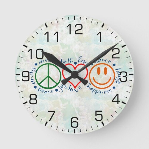 Peace Love Smile Round Clock