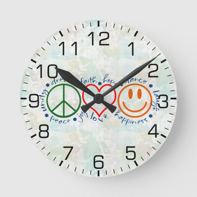 Peace Love Smile Round Clock (Front)