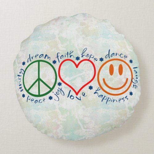 Peace Love Smile Round Pillow