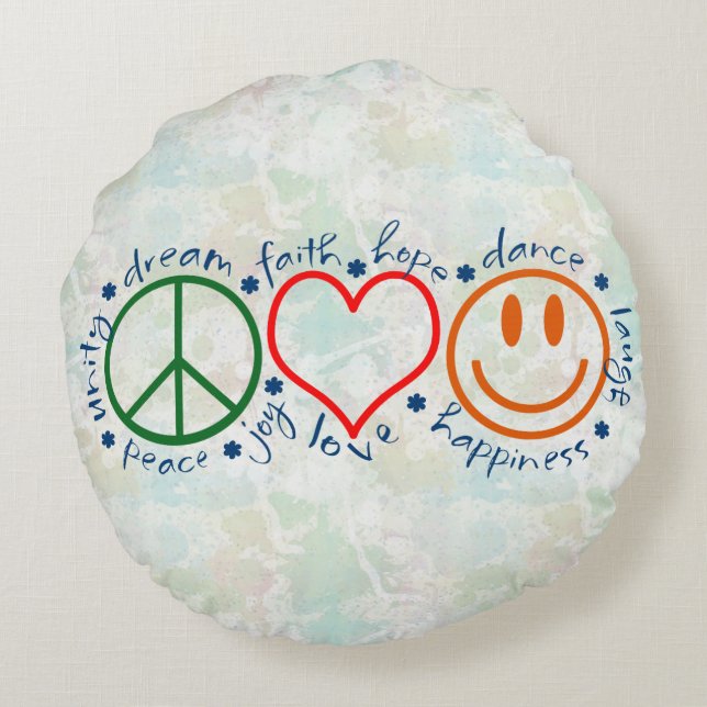 Peace Love Smile Round Pillow (Back)