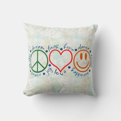 Peace Love Smile Throw Pillow