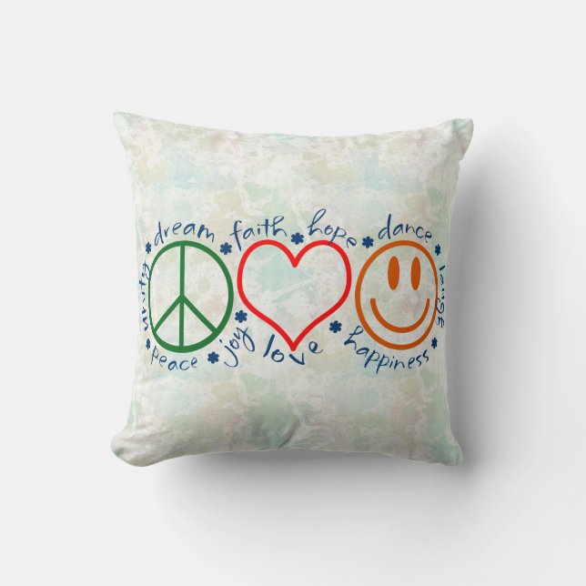 Peace Love Smile Throw Pillow (Front)