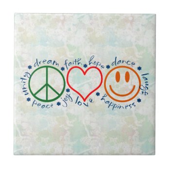 Peace Love Smile Tile by ironydesigns at Zazzle