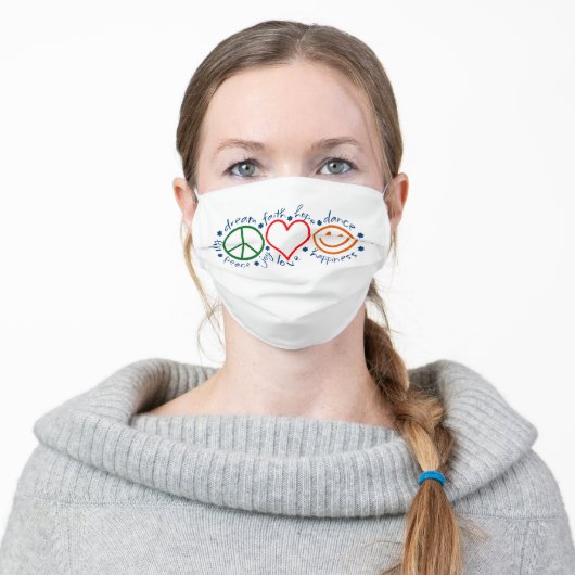 Peace Love Smile | White Adult Cloth Face Mask (Worn)