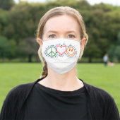 Peace Love Smile | White Adult Cloth Face Mask (Outside)