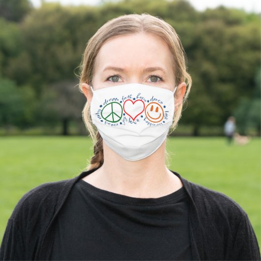 Peace Love Smile | White Adult Cloth Face Mask (Outside)