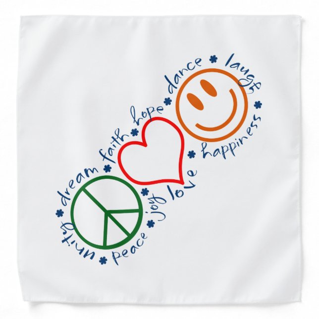 Peace Love Smile | White Bandana (Front)
