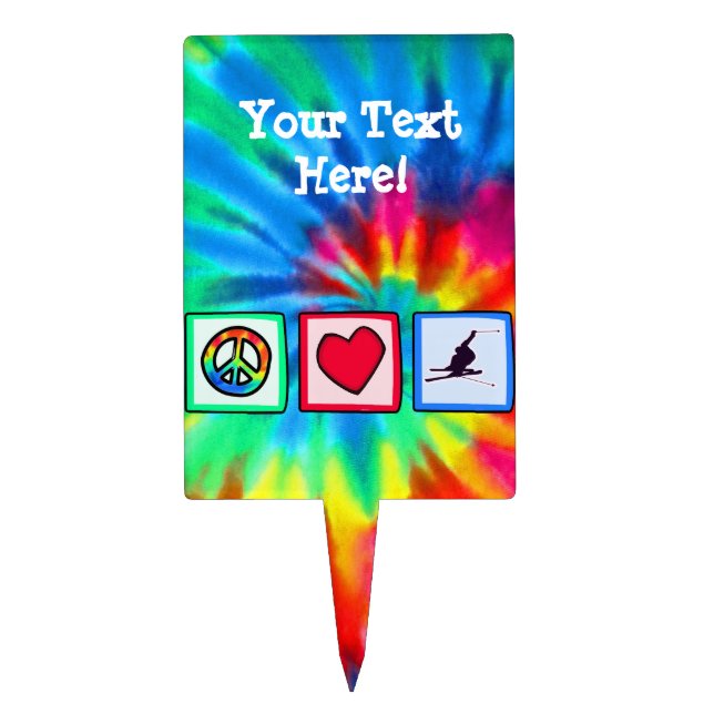 Peace, Love, Snow Skiing Cake Topper (Front)