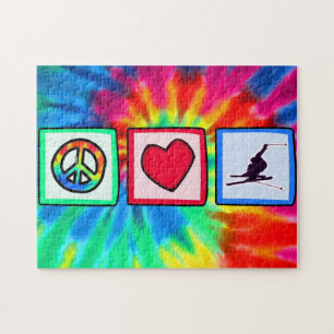 Peace, Love, Snow Skiing Jigsaw Puzzle