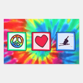 Peace  Love  Snow Skiing Rectangular Sticker by SportsWare at Zazzle