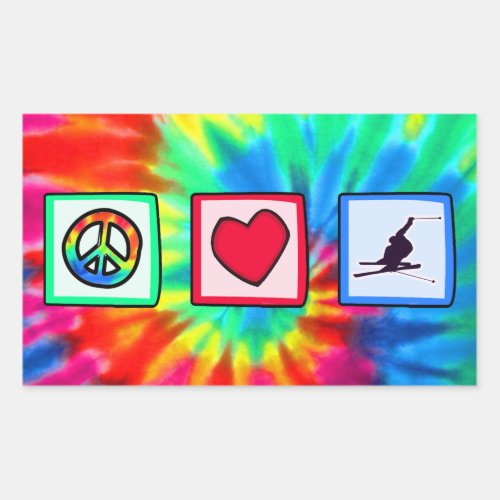 Peace Love Snow Skiing Rectangular Sticker