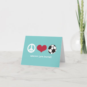 Peace, Love, Soccer Aqua Letterpress Thank You Card