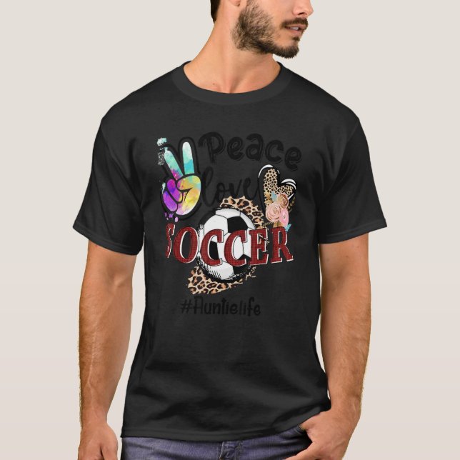 Peace Love Soccer Auntie Life Mom Grandma Leopard T-Shirt (Front)