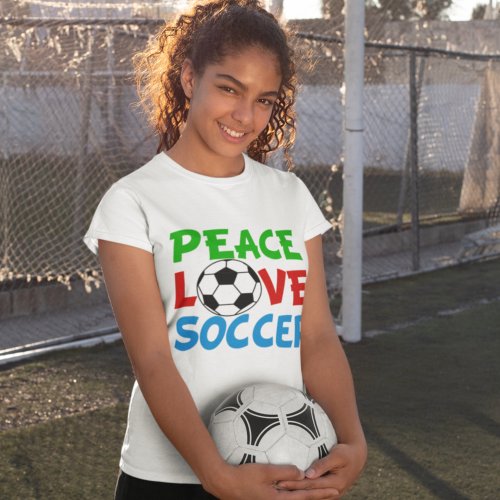 Peace Love Soccer Ball Cute Sports Team T_Shirt