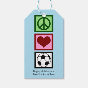 Peace Love Soccer Blue Custom Christmas Party Gift Tags