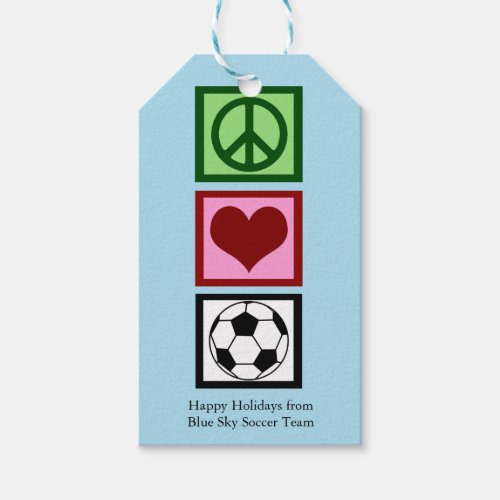 Peace Love Soccer Blue Custom Christmas Party Gift Tags
