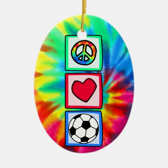 Peace, Love, Soccer Ceramic Ornament (Front)
