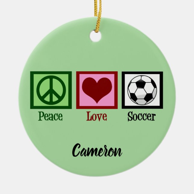 Peace Love Soccer Custom Christmas Ceramic Ornament (Front)