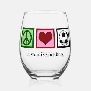 Peace Love Soccer Custom Futbol Player Stemless Wine Glass