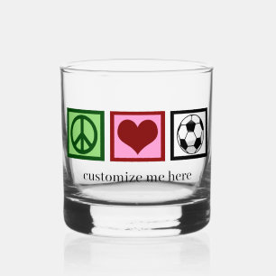 Peace Love Soccer Custom Futbol Player Whiskey Glass