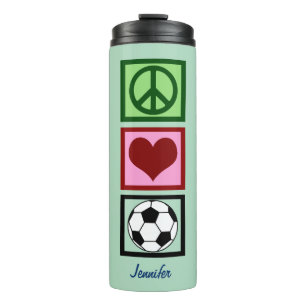 Peace Love Soccer Cute Futbol Player Custom Thermal Tumbler