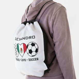 Peace Love Soccer Drawstring Bag With Name
