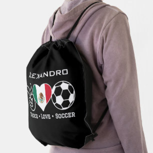 Peace Love Soccer Drawstring Bag With Name