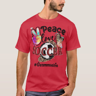 Peace Love Soccer Grammie Life Mom Grandma Leopard T-Shirt