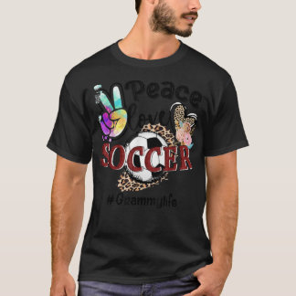 Peace Love Soccer Grammy Life Mom Grandma Leopard  T-Shirt