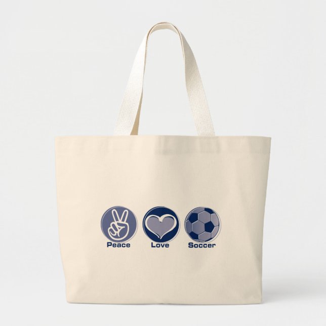 Peace Love Soccer Large Tote Bag (Front)