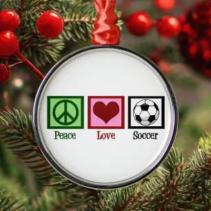 Peace Love Soccer Metal Ornament