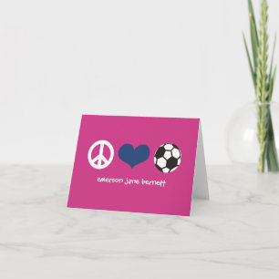 Peace, Love, Soccer Pink Letterpress Thank You Card