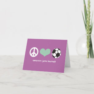 Peace, Love, Soccer Purple Letterpress Thank You Card