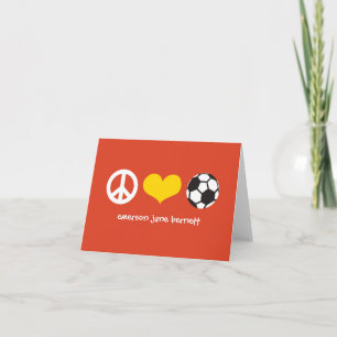 Peace, Love, Soccer Red Letterpress Thank You Card