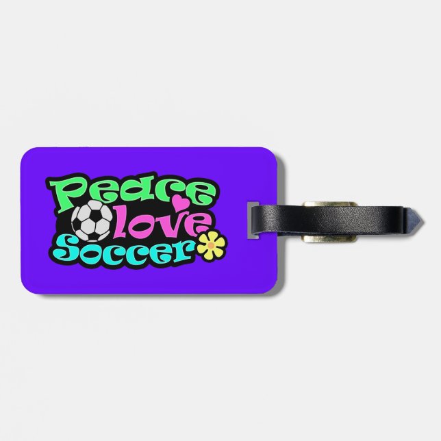 Peace, Love, Soccer; Retro Luggage Tag (Back Horizontal)