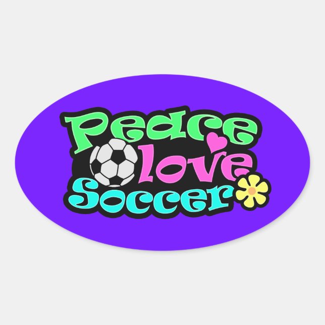 Peace, Love, Soccer; Retro Oval Sticker (Front)