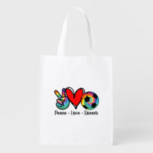 Peace Love Soccer Tie Dye Design Women Teen Girls Grocery Bag