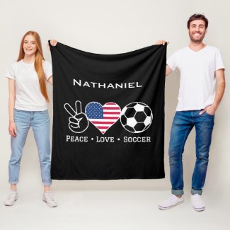 Peace Love Soccer USA Blanket With Name