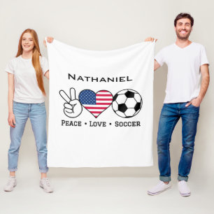 Peace Love Soccer USA Blanket With Name