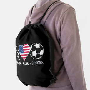 Peace Love Soccer USA Drawstring Bag