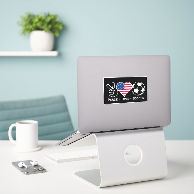Peace Love Soccer USA Sticker (Laptop On Desk)
