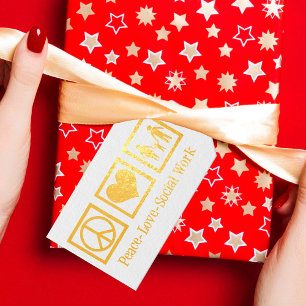 Peace Love Social Work Custom Holiday Party Gold Foil Gift Tags